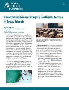 Image of handout Recognizing Green Category Pesticides for Texas School IPM