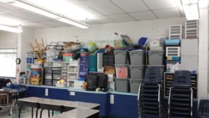 School classroom with storage containers