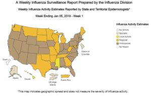 Weekly Influenza activity estimates for week ending in Jan 5, 2019