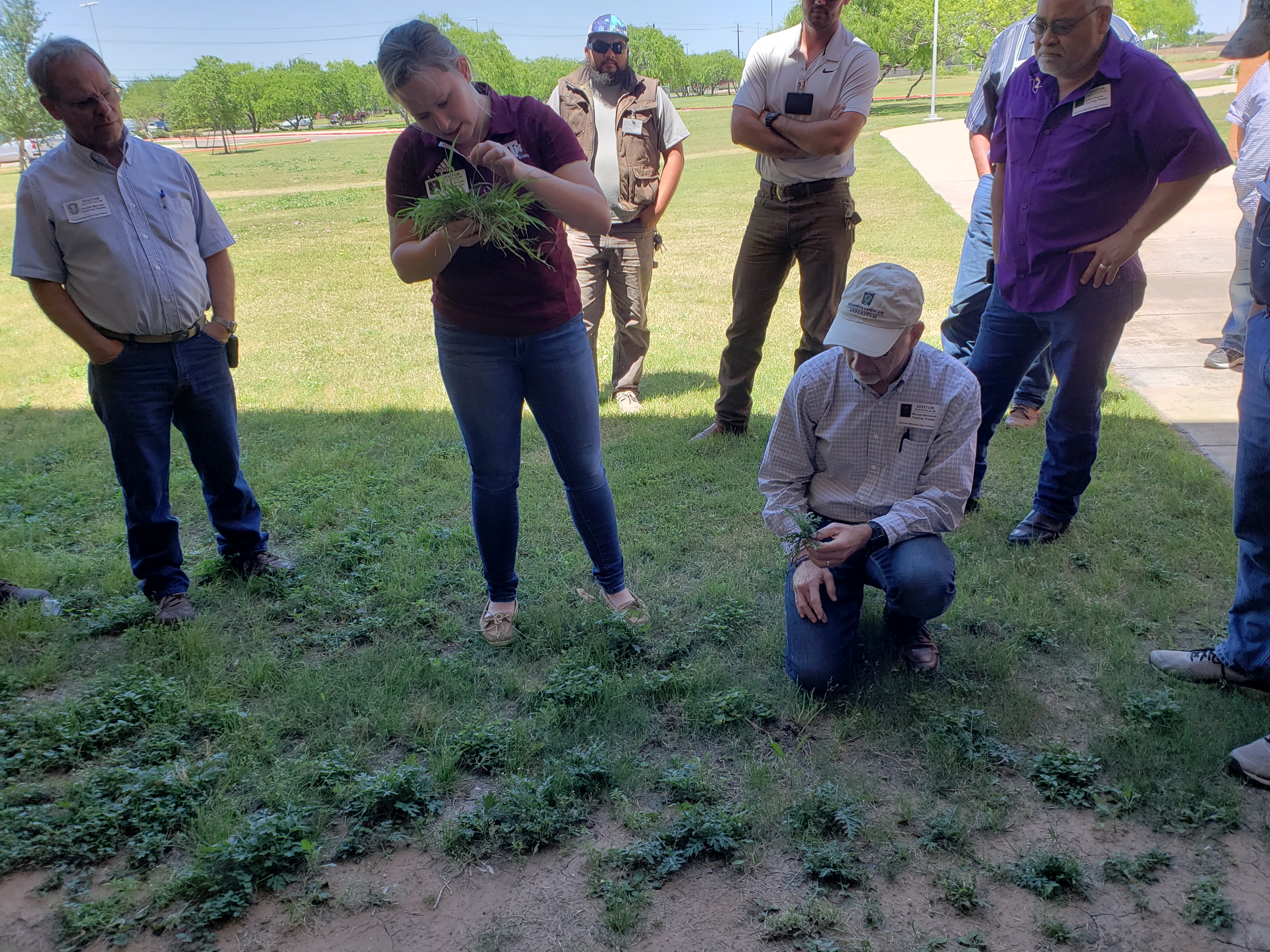 Becky Grubbs and Mike Merchant looking at grass